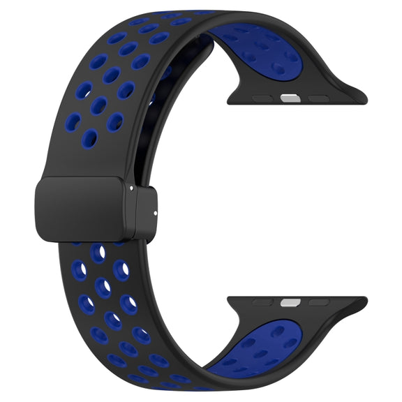 For Apple Watch 38mm Magnetic Buckle Silicone Watch Band(Black Blue)