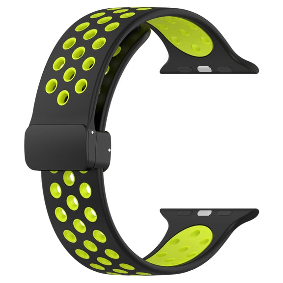 For Apple Watch 38mm Magnetic Buckle Silicone Watch Band(Black Limes)