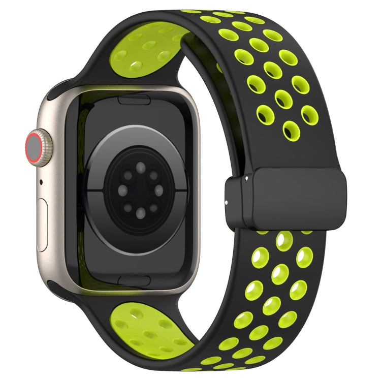 For Apple Watch 38mm Magnetic Buckle Silicone Watch Band(Black Limes)