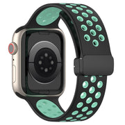 For Apple Watch 38mm Magnetic Buckle Silicone Watch Band(Black Cyan)