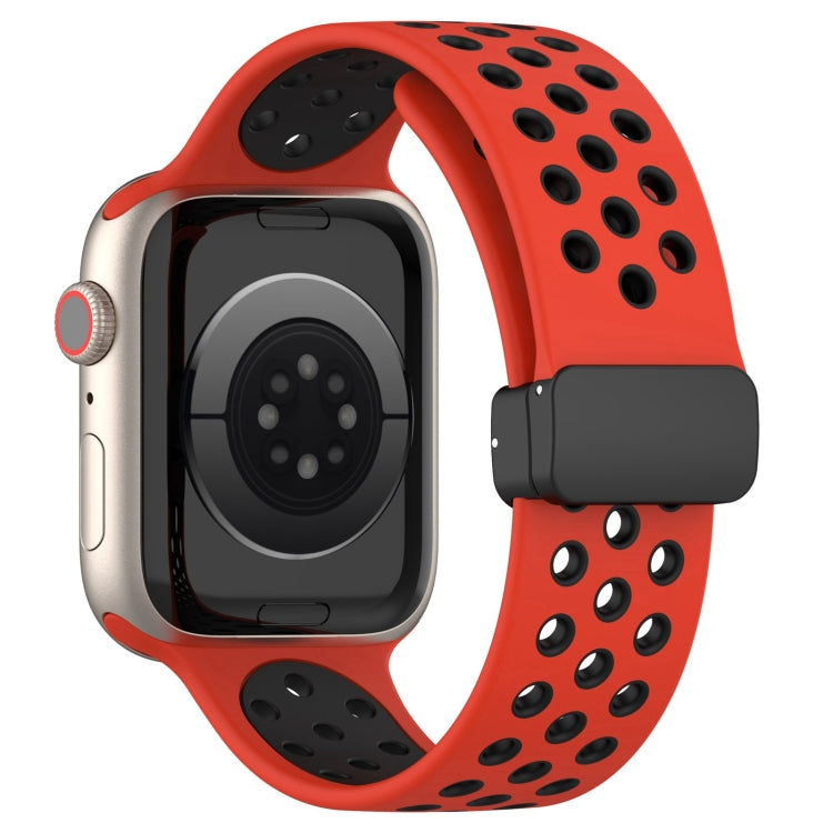 For Apple Watch 38mm Magnetic Buckle Silicone Watch Band(Red Black)