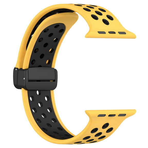 For Apple Watch 38mm Magnetic Buckle Silicone Watch Band(Yellow Black)
