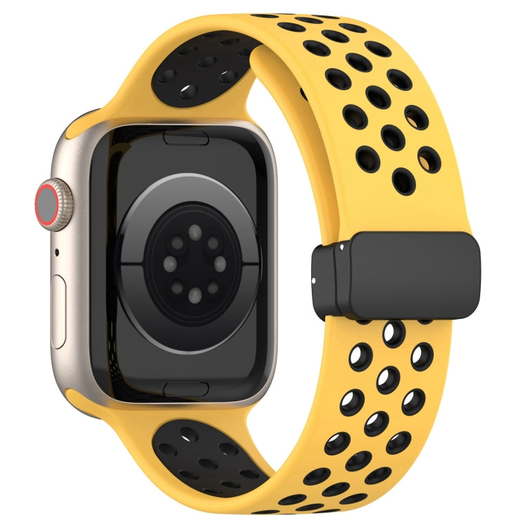 For Apple Watch 38mm Magnetic Buckle Silicone Watch Band(Yellow Black)