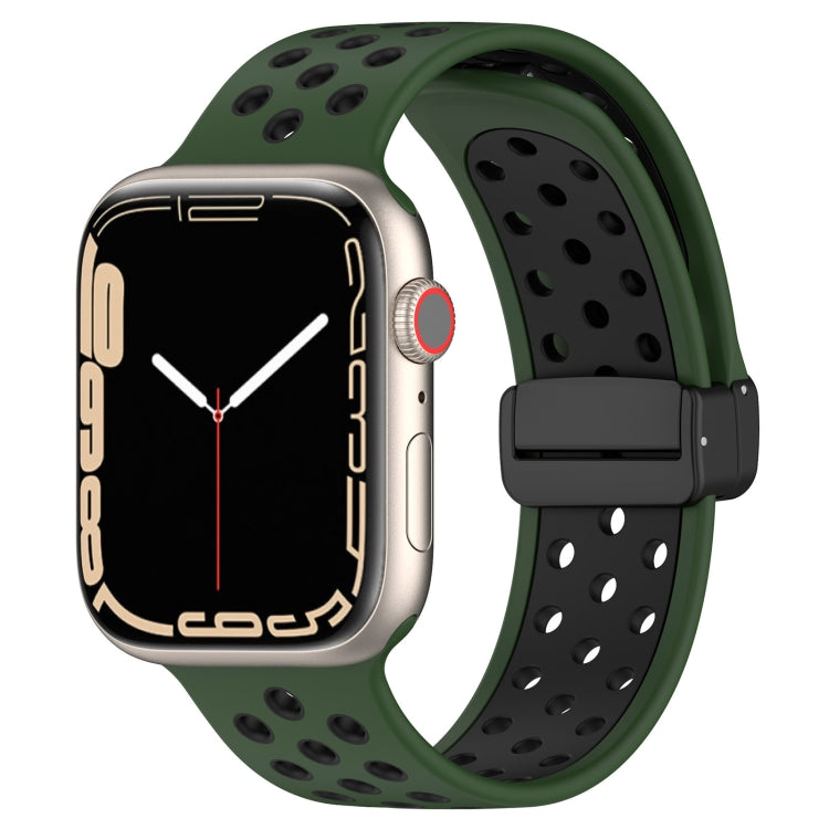 For Apple Watch 38mm Magnetic Buckle Silicone Watch Band(Army Green Black)