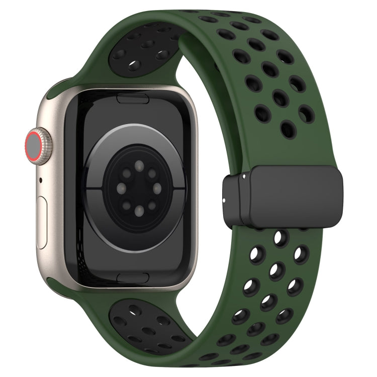 For Apple Watch 38mm Magnetic Buckle Silicone Watch Band(Army Green Black)