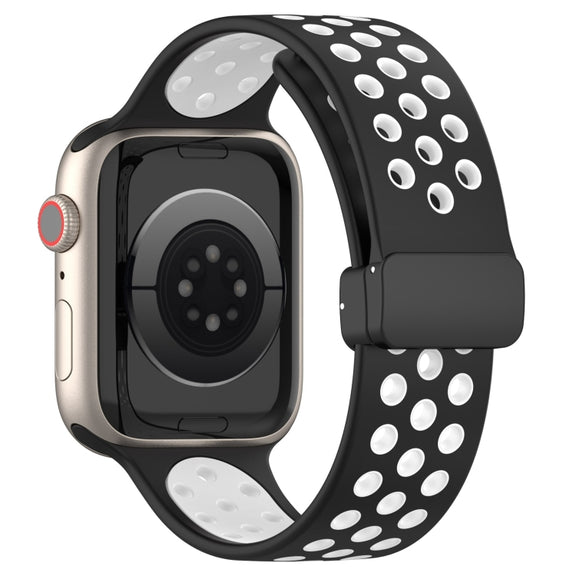 For Apple Watch SE 2023 44mm Magnetic Buckle Silicone Watch Band(Black White)