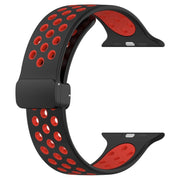 For Apple Watch SE 2023 44mm Magnetic Buckle Silicone Watch Band(Black Red)