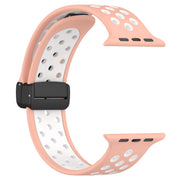 For Apple Watch Series 9 45mm Magnetic Buckle Silicone Watch Band(Pink White)