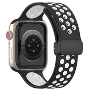 For Apple Watch Series 9 45mm Magnetic Buckle Silicone Watch Band(Black White)