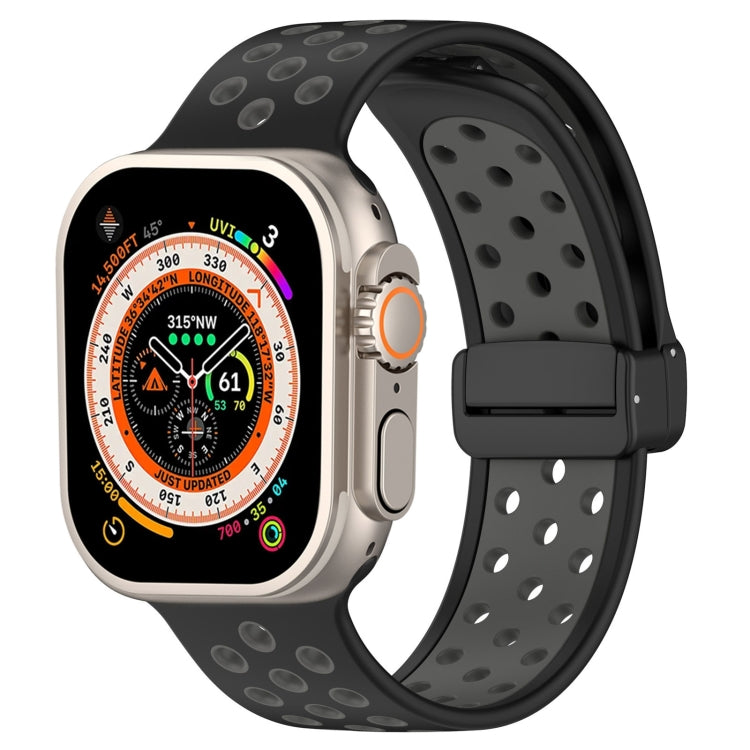 For Apple Watch Series 9 45mm Magnetic Buckle Silicone Watch Band(Black Grey)