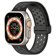 For Apple Watch Series 9 45mm Magnetic Buckle Silicone Watch Band(Black Grey)