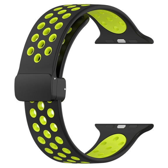 For Apple Watch Series 9 45mm Magnetic Buckle Silicone Watch Band(Black Limes)