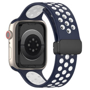 For Apple Watch Series 9 41mm Magnetic Buckle Silicone Watch Band(Navy White)