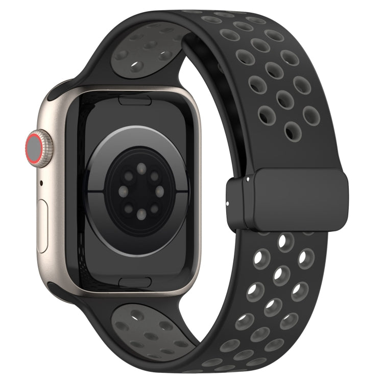 For Apple Watch Series 9 41mm Magnetic Buckle Silicone Watch Band(Black Grey)