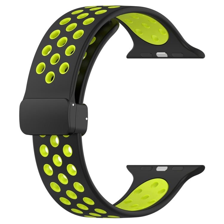 For Apple Watch Series 9 41mm Magnetic Buckle Silicone Watch Band(Black Limes)