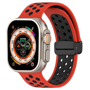 For Apple Watch Series 9 41mm Magnetic Buckle Silicone Watch Band(Red Black)