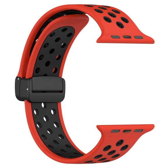 For Apple Watch Series 9 41mm Magnetic Buckle Silicone Watch Band(Red Black)