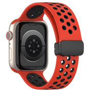 For Apple Watch Series 9 41mm Magnetic Buckle Silicone Watch Band(Red Black)