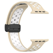 For Apple Watch Series 9 41mm Magnetic Buckle Silicone Watch Band(Khaki White)