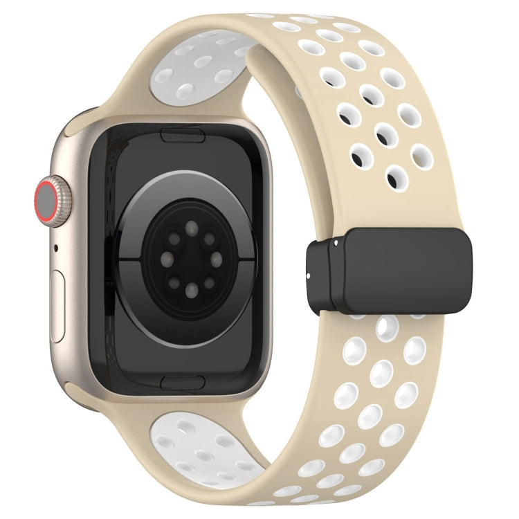 For Apple Watch Series 9 41mm Magnetic Buckle Silicone Watch Band(Khaki White)