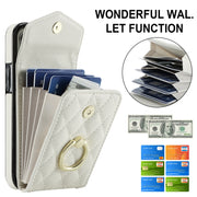 For iPhone 14 Plus Rhombic Texture Card Bag Phone Case with Long Lanyard(White)