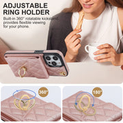 For iPhone 13 Pro Max Rhombic Texture Card Bag Phone Case with Long Lanyard(Rose Gold)