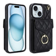 For iPhone 15 Rhombic Texture Card Bag Phone Case with Long Lanyard(Black) - iPhone 15 Cases by PMC TechLife | Online Shopping South Africa | PMC TechLife | Buy Now Pay Later Mobicred