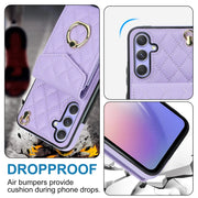 For Samsung Galaxy A54 5G Rhombic Texture Card Bag Phone Case with Long Lanyard(Light Purple)