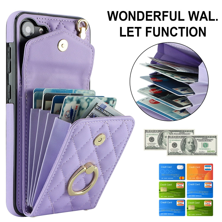 For Samsung Galaxy A54 5G Rhombic Texture Card Bag Phone Case with Long Lanyard(Light Purple)