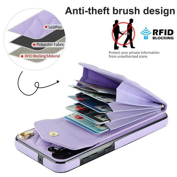 For Samsung Galaxy S23+ 5G Rhombic Texture Card Bag Phone Case with Long Lanyard(Light Purple)