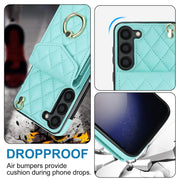 For Samsung Galaxy S23 5G Rhombic Texture Card Bag Phone Case with Long Lanyard(Mint Green)