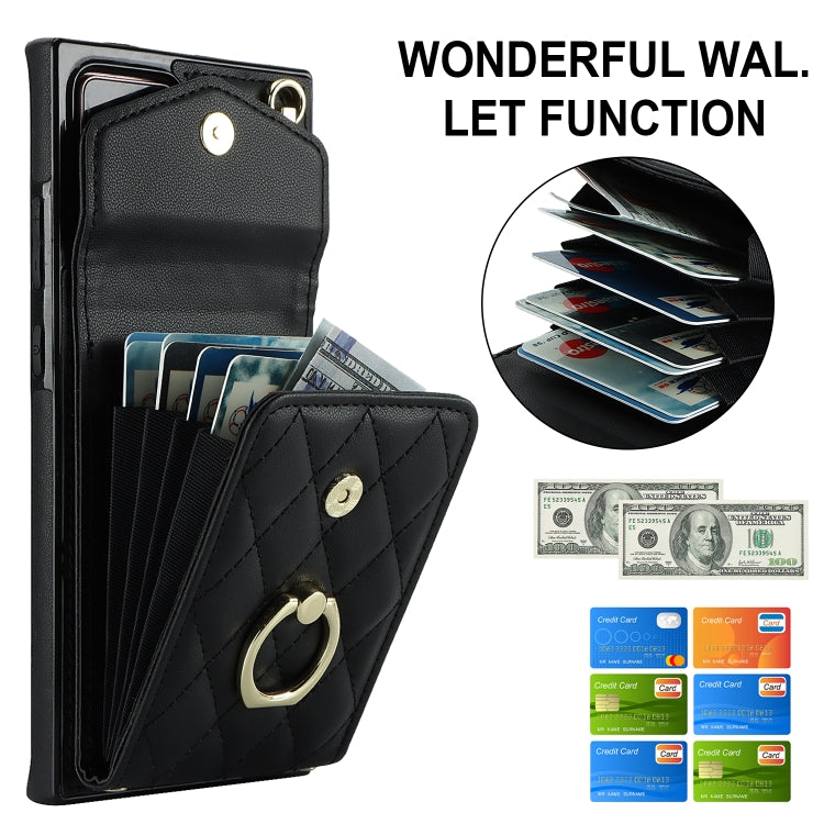 For Samsung Galaxy Note20 Ultra Rhombic Texture Card Bag Phone Case with Long Lanyard(Black)