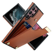 For Samsung Galaxy S22 Ultra 5G Metal Buckle Card Slots Phone Case(Brown)
