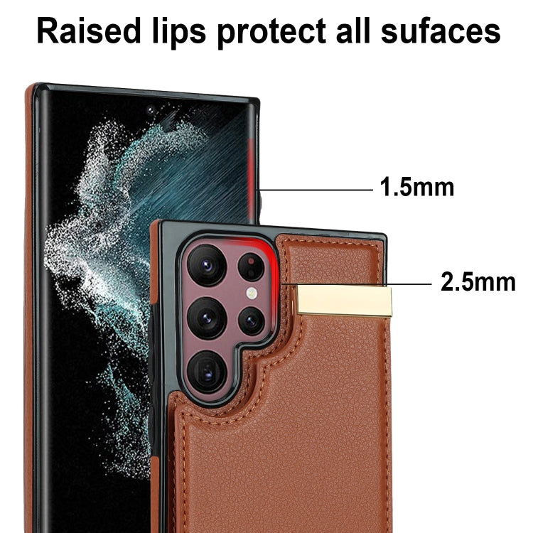 For Samsung Galaxy S22 Ultra 5G Metal Buckle Card Slots Phone Case(Brown)