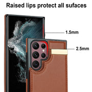 For Samsung Galaxy S22 Ultra 5G Metal Buckle Card Slots Phone Case(Brown)