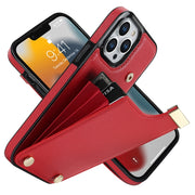 For iPhone 14 Pro Max Metal Buckle Card Slots Phone Case(Red)