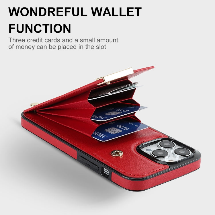 For iPhone 14 Pro Max Metal Buckle Card Slots Phone Case(Red)