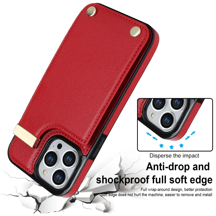 For iPhone 14 Pro Metal Buckle Card Slots Phone Case(Red)