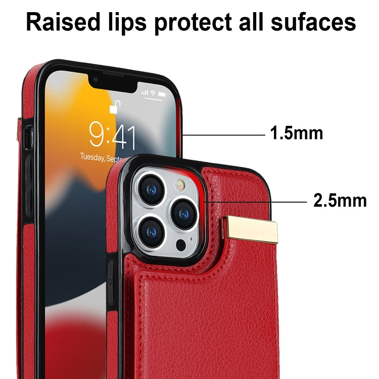 For iPhone 14 Pro Metal Buckle Card Slots Phone Case(Red)