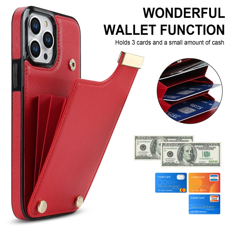 For iPhone 14 Pro Metal Buckle Card Slots Phone Case(Red)