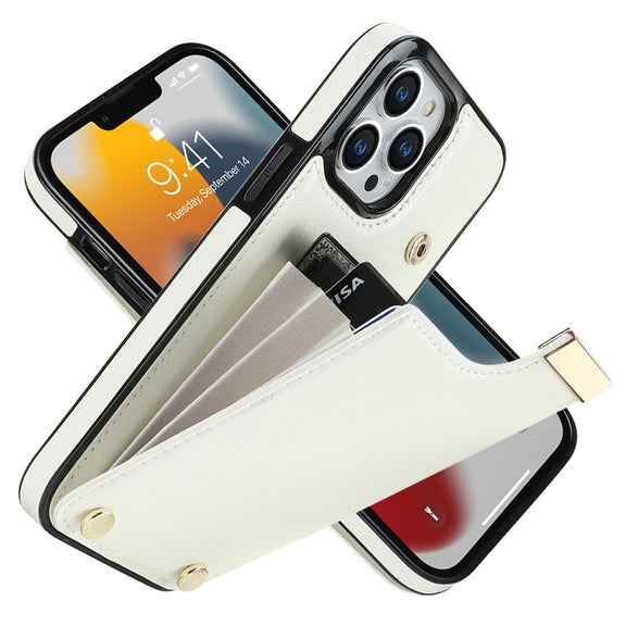 For iPhone 12 Pro Max Metal Buckle Card Slots Phone Case(White)