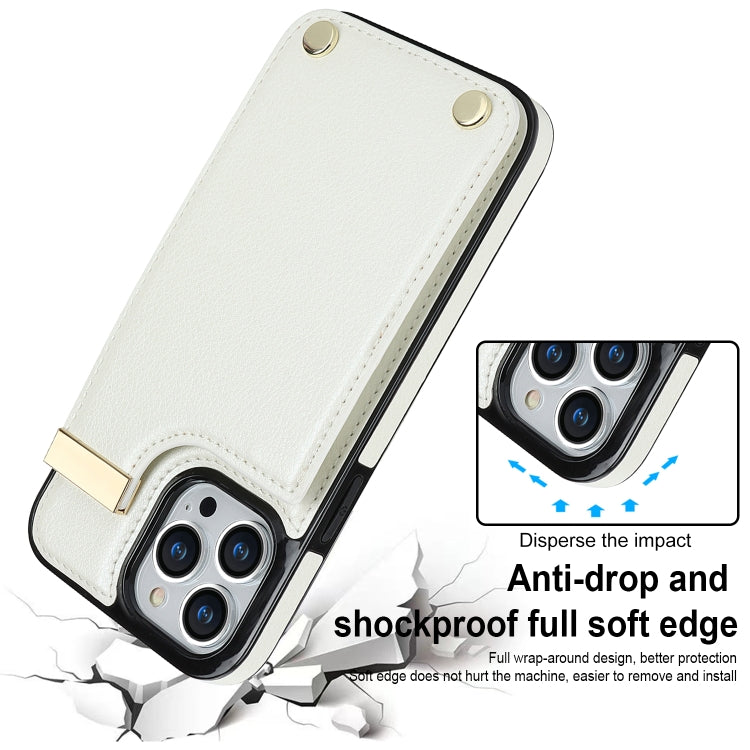 For iPhone 12 Pro Max Metal Buckle Card Slots Phone Case(White)