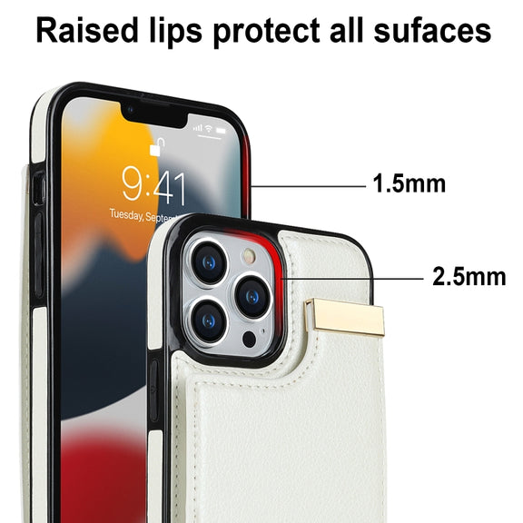 For iPhone 12 Pro Max Metal Buckle Card Slots Phone Case(White)