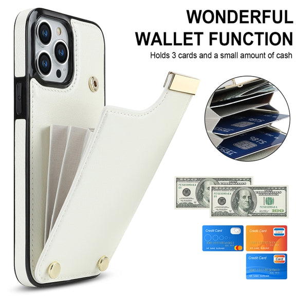 For iPhone 12 Pro Max Metal Buckle Card Slots Phone Case(White)