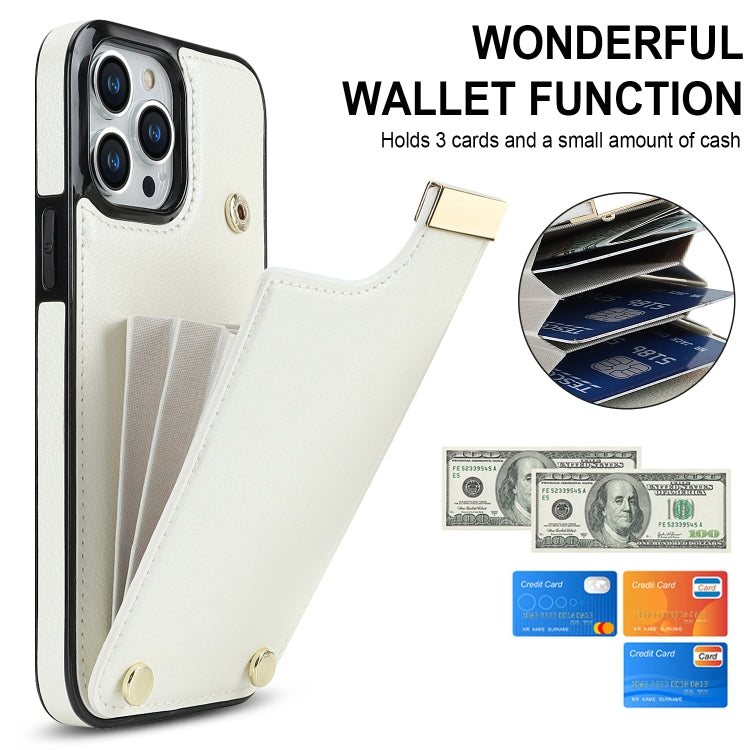 For iPhone 12 Pro Max Metal Buckle Card Slots Phone Case(White)
