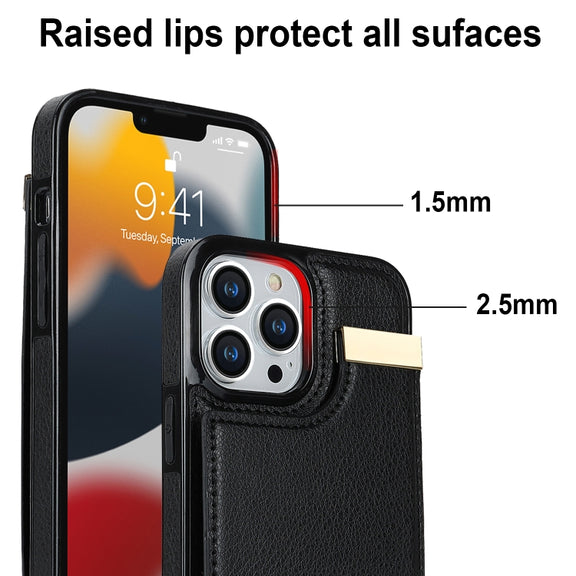 For iPhone 12 / 12 Pro Metal Buckle Card Slots Phone Case(Black)