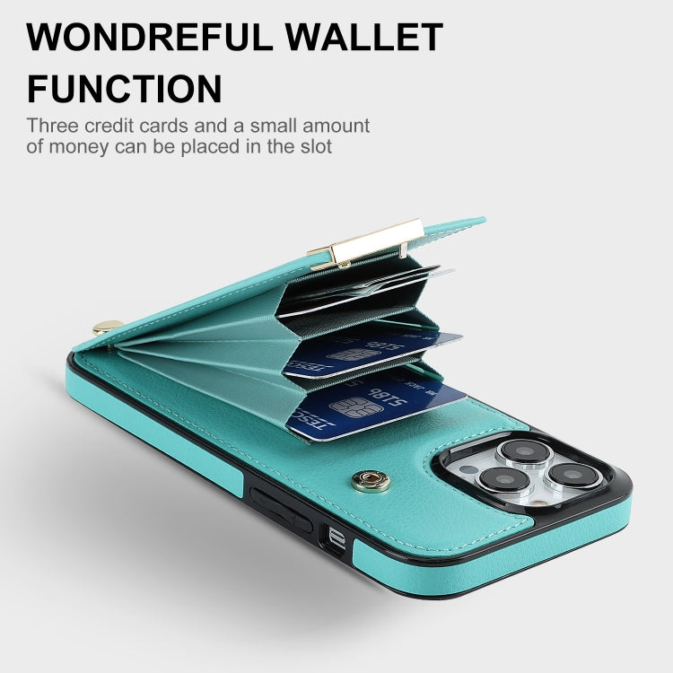 For iPhone 11 Pro Max Metal Buckle Card Slots Phone Case(Green)