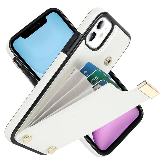 For iPhone 11 Metal Buckle Card Slots Phone Case(White)