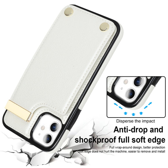 For iPhone 11 Metal Buckle Card Slots Phone Case(White)