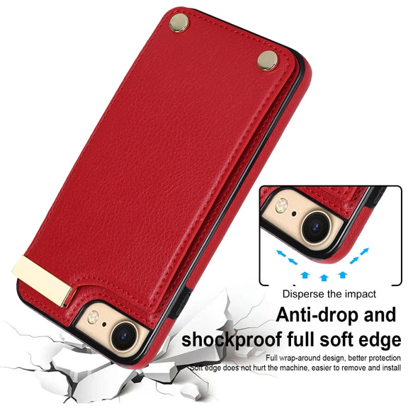 For iPhone SE 2022 / 2020 / 8 / 7 Metal Buckle Card Slots Phone Case(Red)